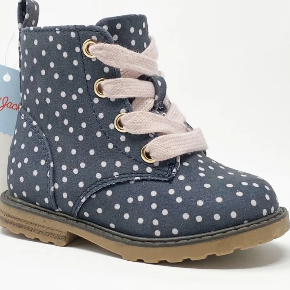 Cat & Jack Giovanna Lace Up Combat Boots-Blue Gray Pink Dots Size 7